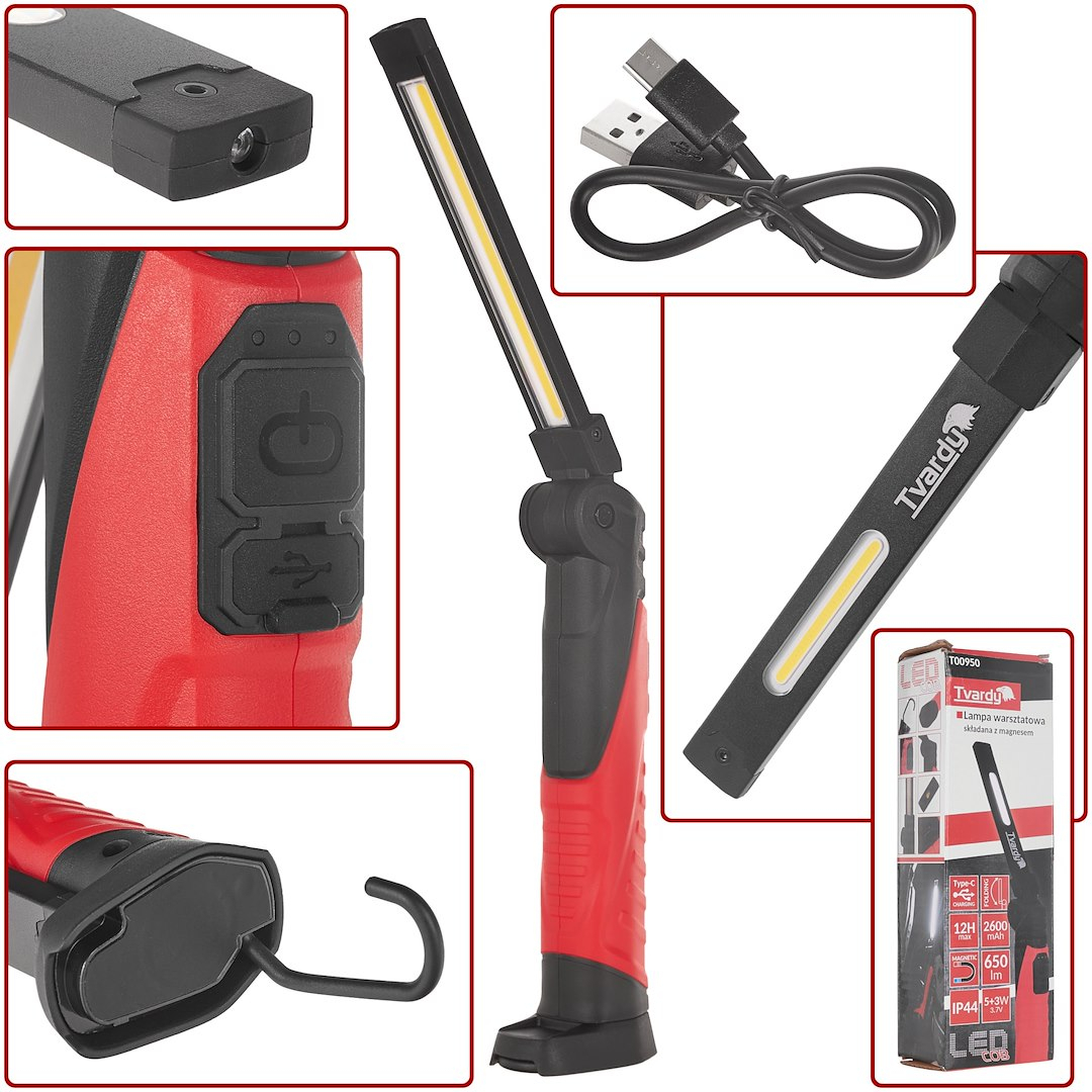 GEKO Skládací dílenská lampa s magnetem LED COB 5W + 3W 2600mAh 650lm IP44 (40) T00950