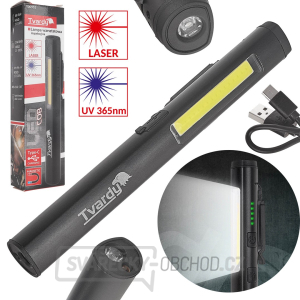 Inspekční dílenská lampa s magnetem LED COB 5W + 3W UV laser 800mAh 400lm IP44 (100) gallery main image