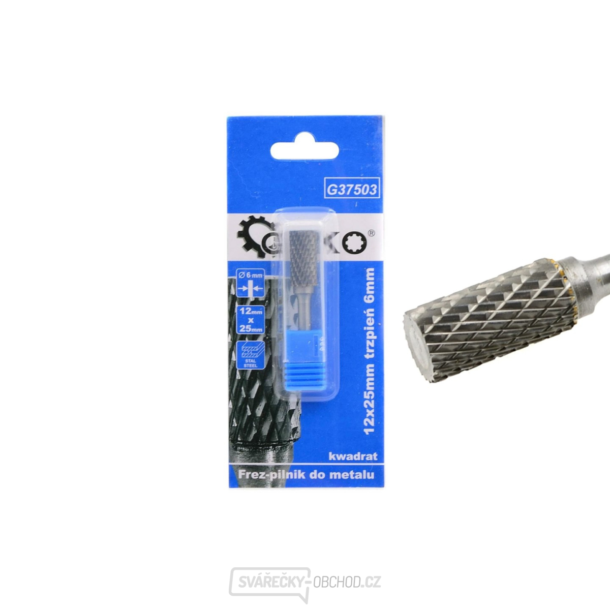 Pilník na kov z tvrdokovu 12x25mm stopka 6mm (čtvercový) (200)