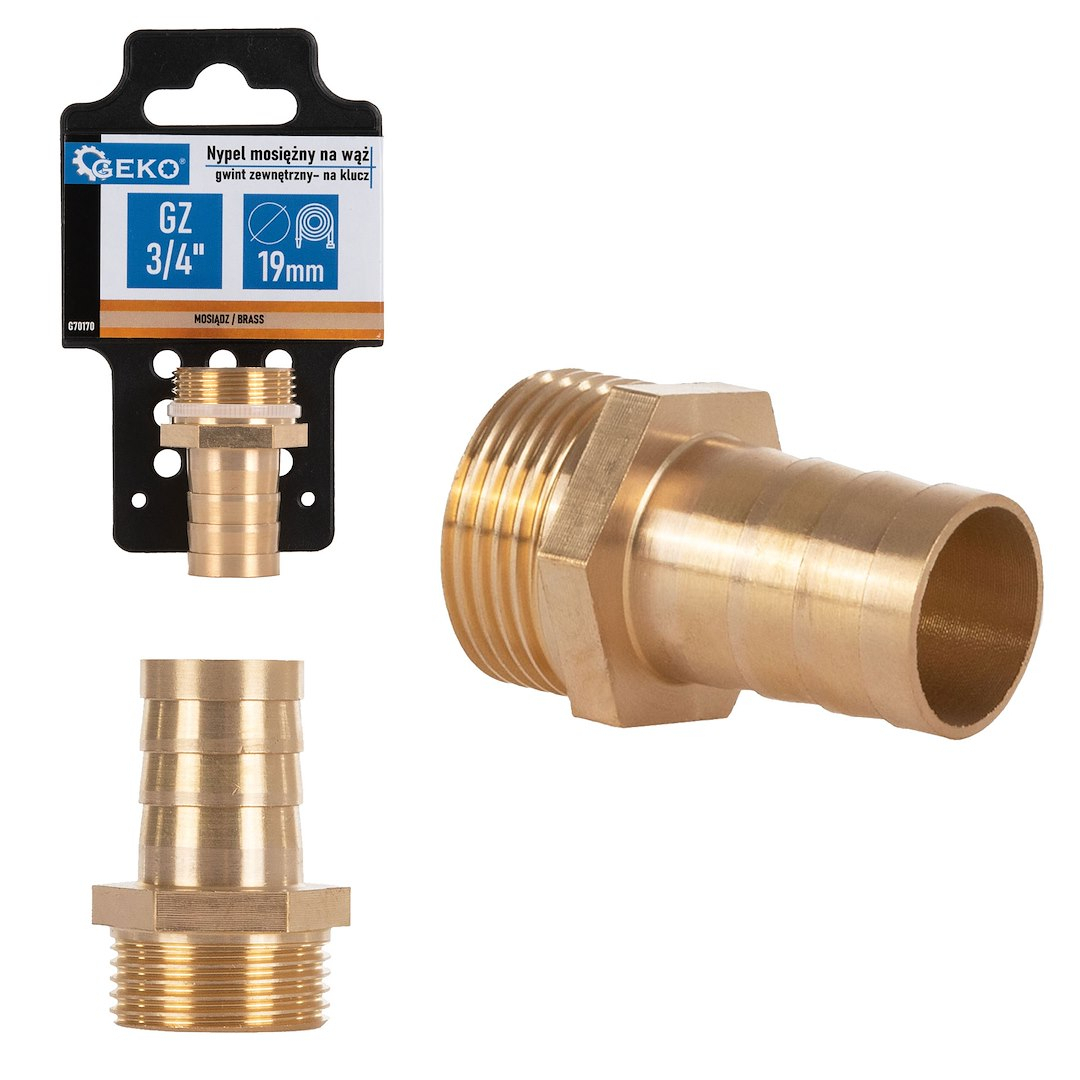 Mosazná vsuvka pro 19mm hadici - 3/4" vnější závit - klíč (250) G70170