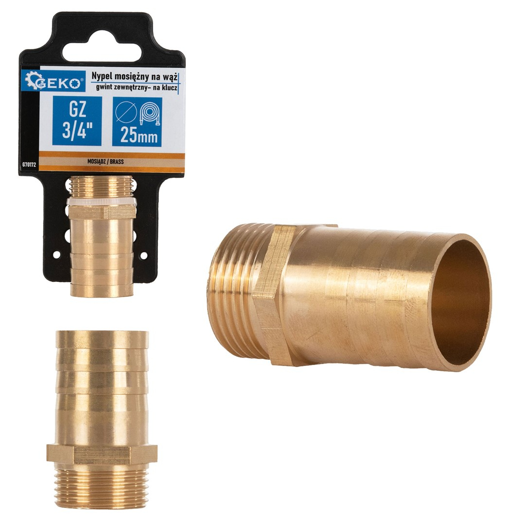 Mosazná hadicová vsuvka 25 mm - 3/4" vnější závit - klíč (250) G70172