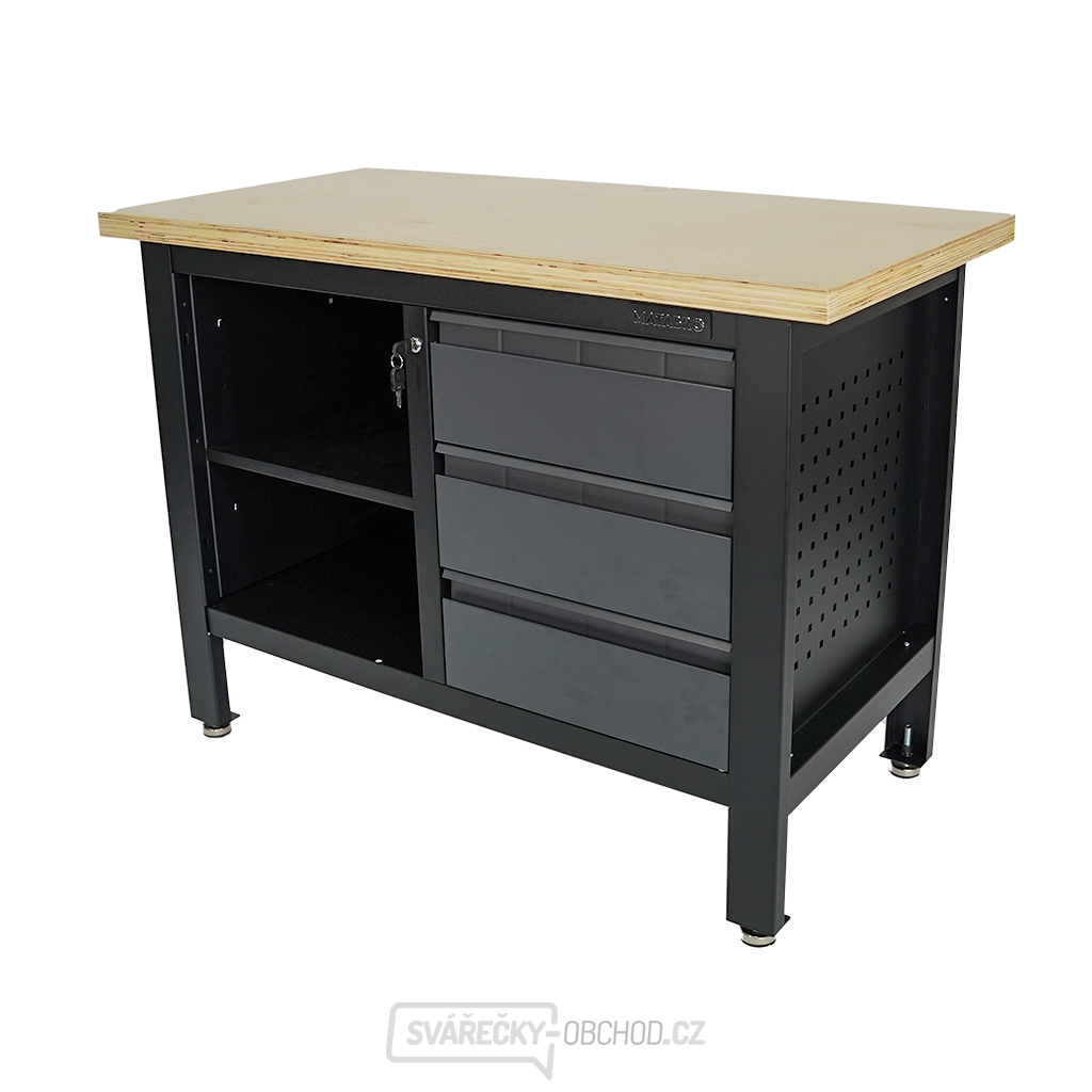 Pracovní dílenský stůl Matabro MB-TSK5403-L | 3 zásuvky | 1 police | 1200 x 600 x 860 - 900 mm