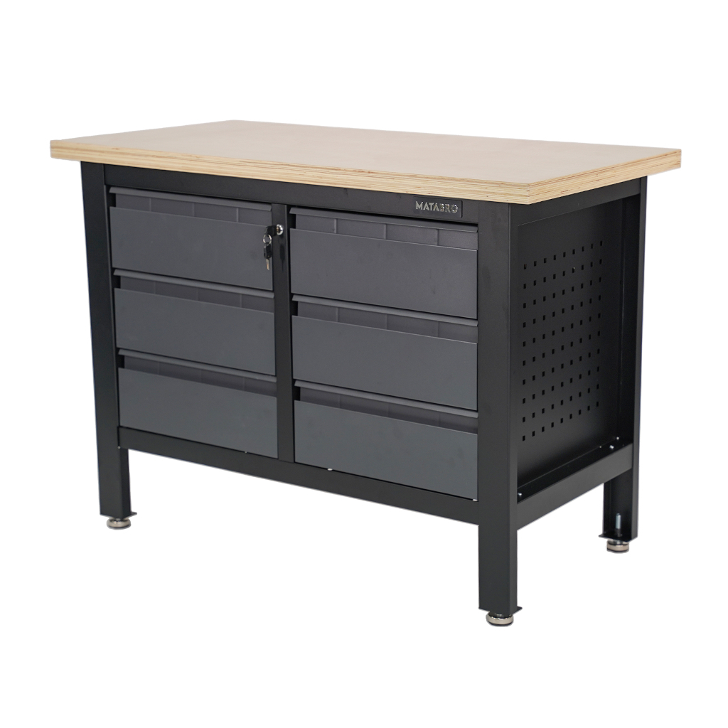Levně Pracovní dílenský stůl Matabro MB-TSK5406-L | 6 zásuvek | 1200 x 600 x 860 - 900 mm MB-TSK5406-L