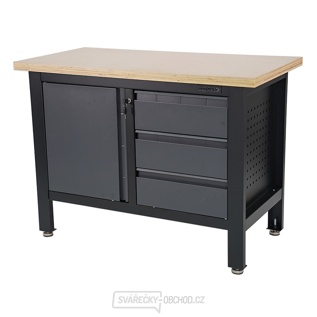 Pracovní dílenský stůl Matabro MB-TSK5413-L | 3 zásuvky | 1 skříňka | 1200 x 600 x 860 - 900 mm