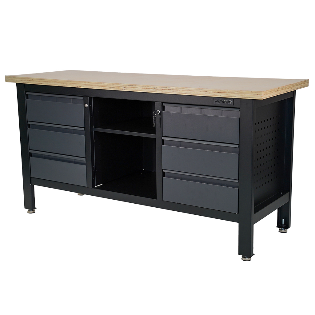 Levně Pracovní dílenský stůl Matabro MB-TSK7506-L | 6 zásuvek | 1 police | 1690 x 600 x 860 - 900 mm MB-TSK7506-L