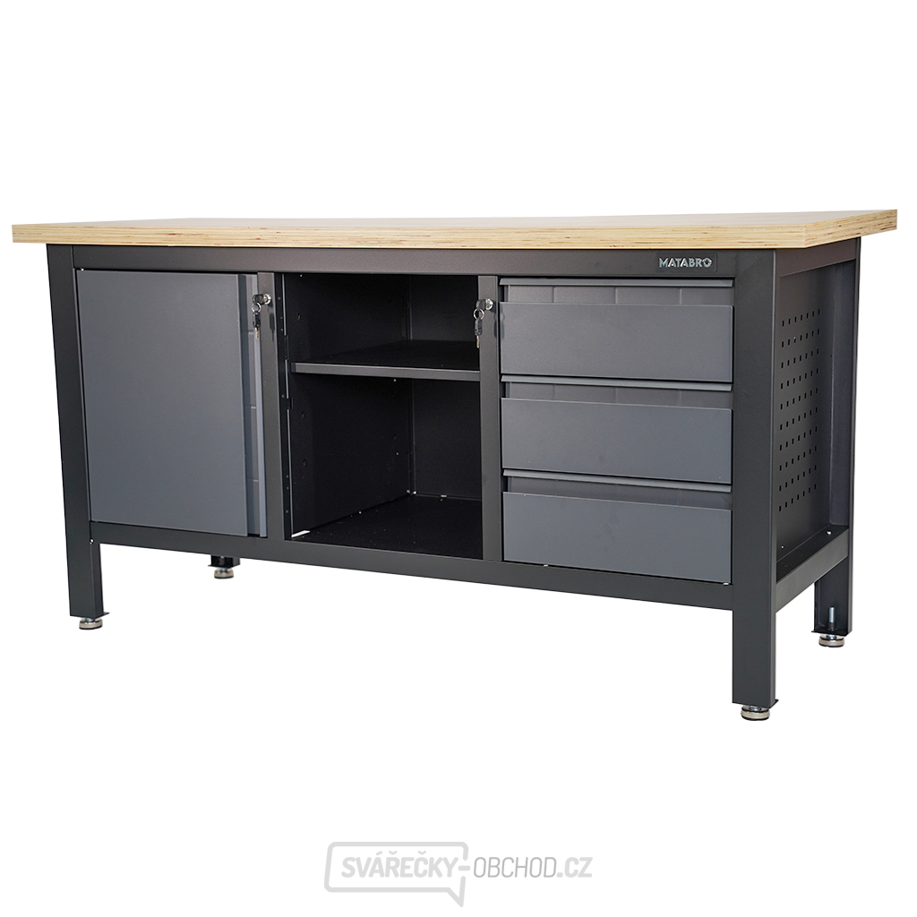 Pracovní dílenský stůl Matabro MB-TSK7513-L | 3 zásuvky | 1 skříňka | 1 police | 1690 x 600 x 860 - 900 mm