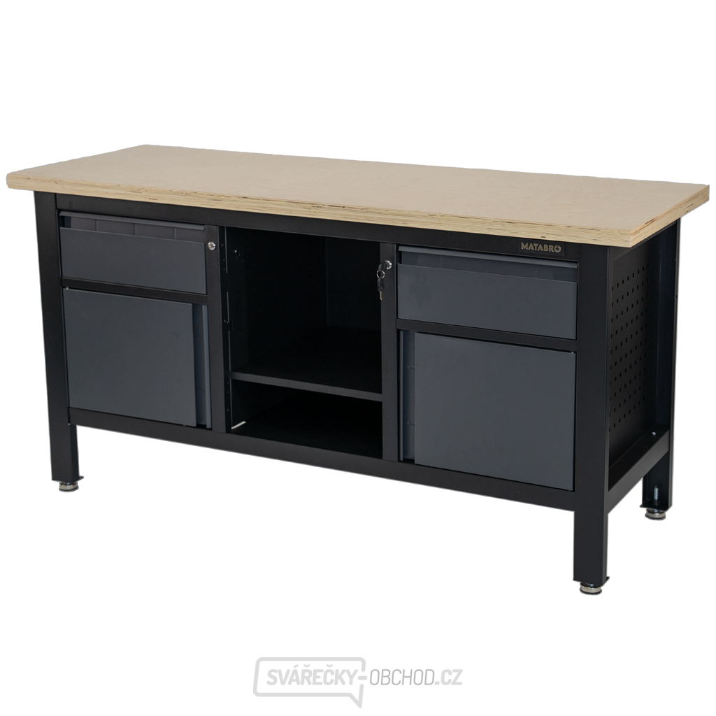 Pracovní dílenský stůl Matabro MB-TSK7522-L | 2 zásuvky | 2 skříňky | 1 police | 1690 x 600 x 860 - 900 mm