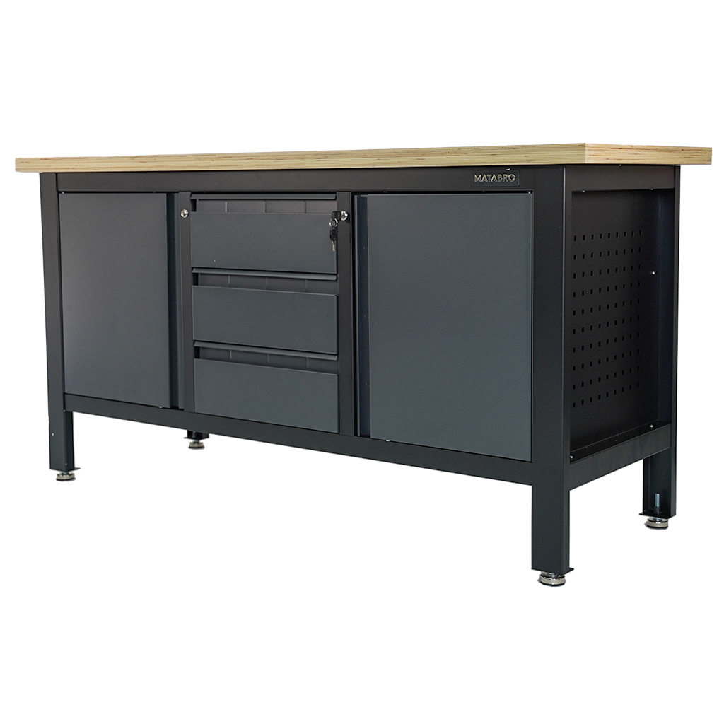 Levně Pracovní dílenský stůl Matabro MB-TSK7523-L | 3 zásuvky | 2 skříňky | 1690 x 600 x 860 - 900 mm MB-TSK7523-L