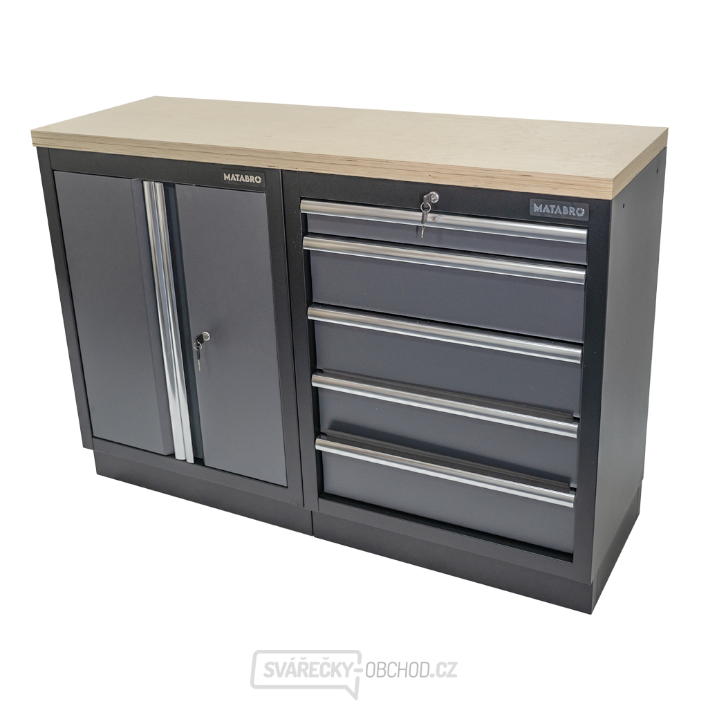 AKČNÍ SET Dílenská skříňka MB-TGC1305 a MB-TGC1300 s dřevěnou pracovní deskou MB-TGW53