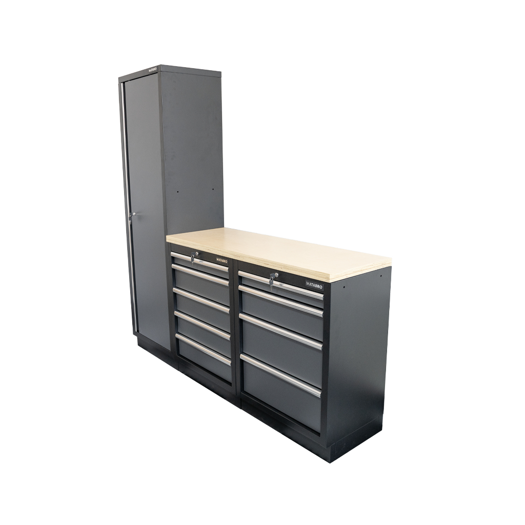 Matabro AKČNÍ SET Sestava 3 ks dílenského nábytku SET-CA01012 s dřevěnou pracovní deskou MB-TGW53 SET-CA01012