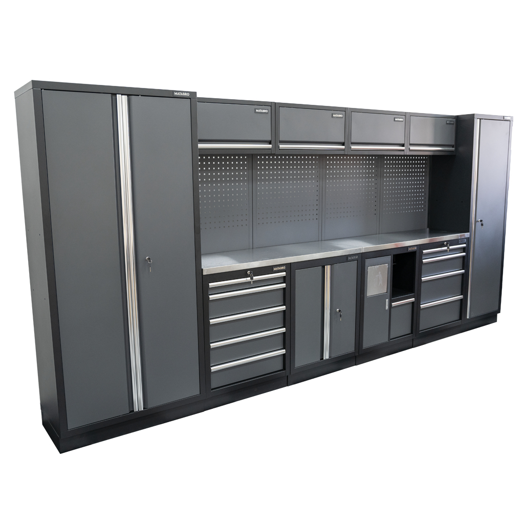 Matabro AKČNÍ SET Sestava 10 ks dílenského nábytku SET-CA01014 s nerezovou pracovní deskou MB-TGW53S SET-CA01014