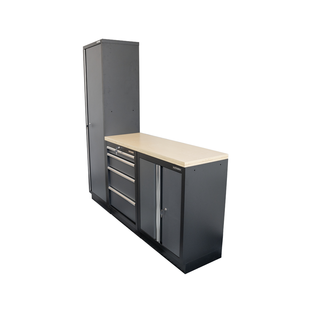 Matabro AKČNÍ SET Sestava 3 ks dílenského nábytku SET-CA01017 s dřevěnou pracovní deskou MB-TGW53 SET-CA01017