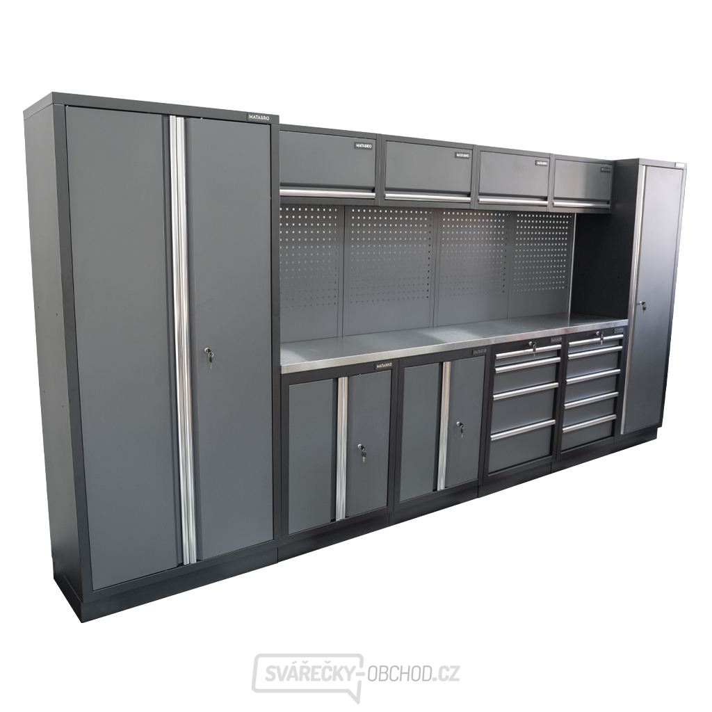 AKČNÍ SET Sestava 10 ks dílenského nábytku SET-CA01032 s nerezovou pracovní deskou MB-TGW53S