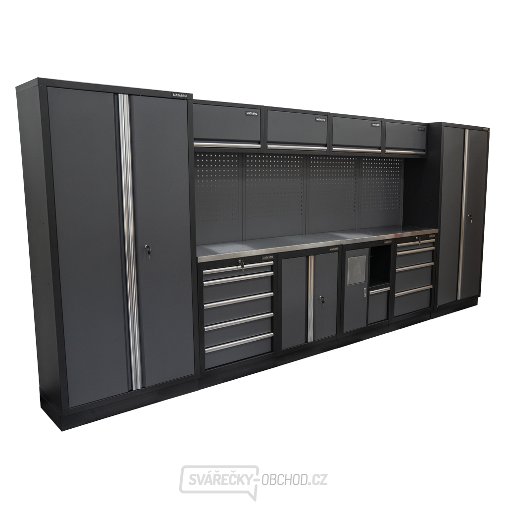 AKČNÍ SET Sestava 10 ks dílenského nábytku SET-CA01038 s nerezovou pracovní deskou MB-TGW53S