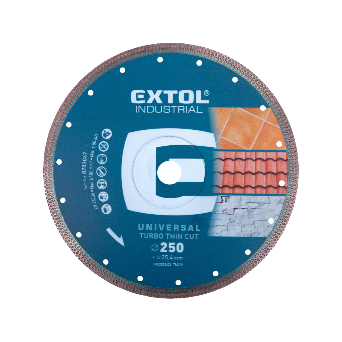 EXTOL INDUSTRIAL Kotouč diamantový řezný, turbo Thin Cut, suché i mokré řezání, O 250x25,4x2mm 8703047