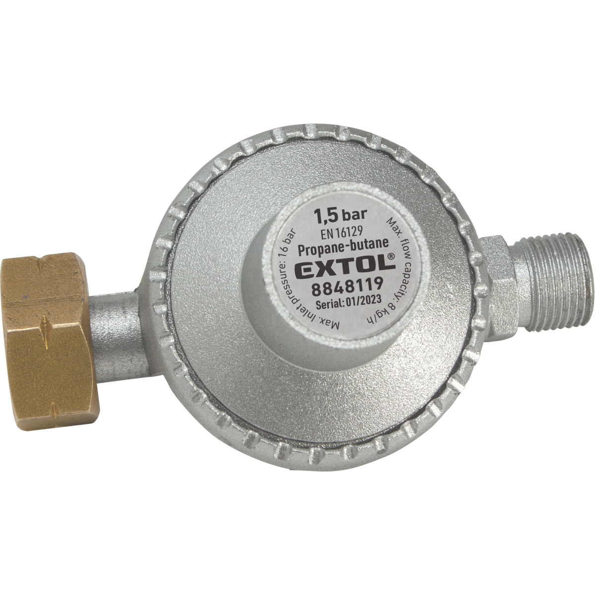 Regulátor tlaku pro hořáky na propan-butan, 1,5bar, výstup závit G3/8"L 8848119