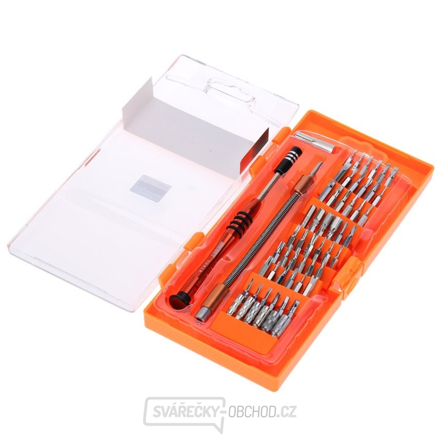 Precizní šroubovák se sadou vyměnitelných bitů a hlavic JM-8126