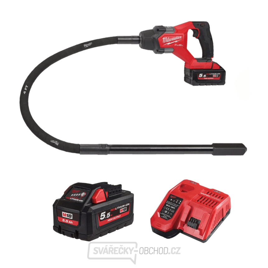 Aku ponorný vibrátor do betonu Milwaukee M18 FCVN12-551 (1,2 m), Aku M18 HB5.5 + M12-18 FC, 4933479597