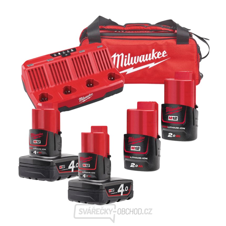 Aku nabíjecí sada Milwaukee M12 NRG-424b, 2x Akumulátor M12 B2 a 2x M12 B4 + Aku nabíječka M12 C4 + Taška, 4933471772 gallery main image