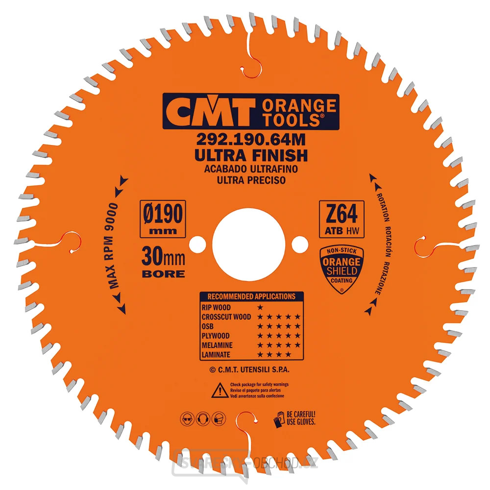 CMT Orange Pilový kotouč pro elektronářadí, finální řez - D190x2,6 d30 Z40 HW
