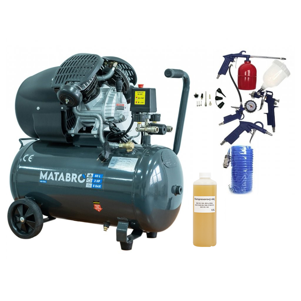 AKČNÍ SET SETMB-K106, Olejový kompresor 50l, 230V s příslušenstvím | 3500W | Matabro SETMB-K106