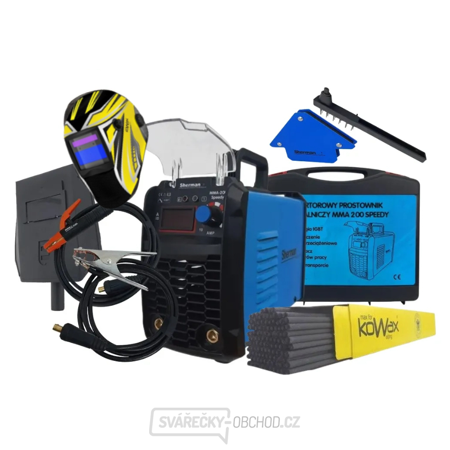 Sherman Svářecí Invertor MMA 200 Speedy + Kufr + Kabely  + Kartáč  + Kukla KWX3 + Elektrody 2,5mm + Magnet