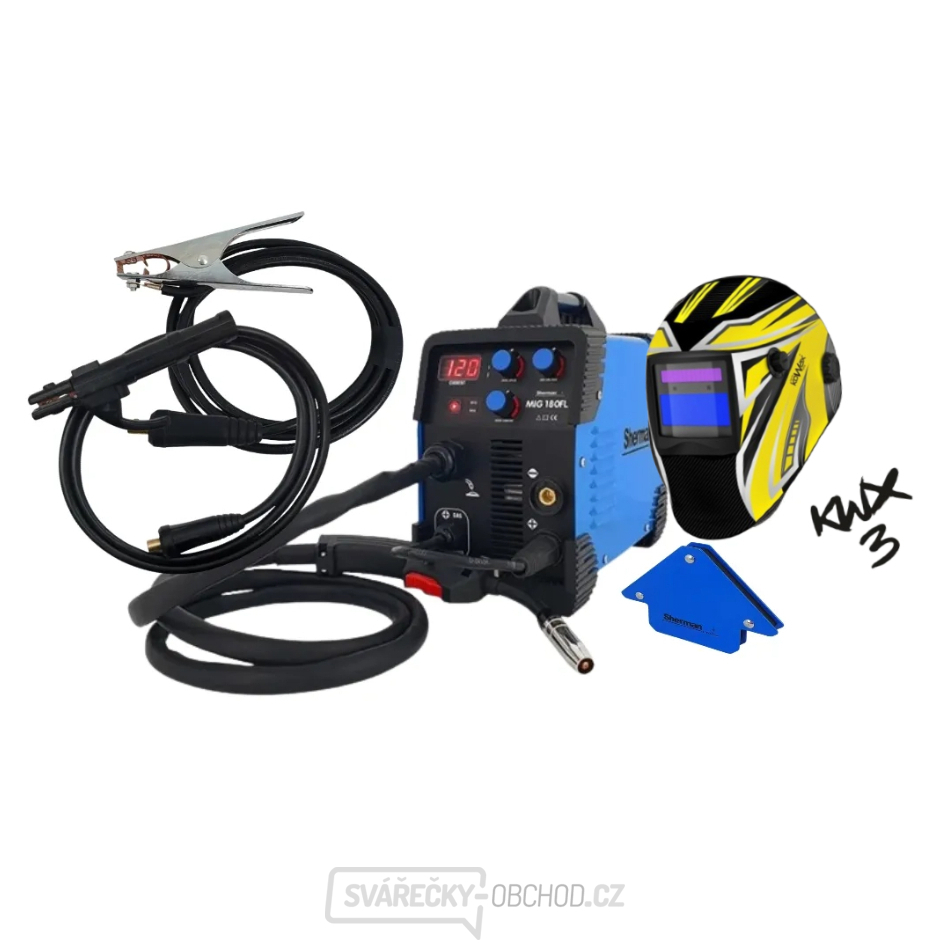 Sherman Svářecí Invertor MIG 180FL + Hořák + kabely + kukla KWX3 + magnet