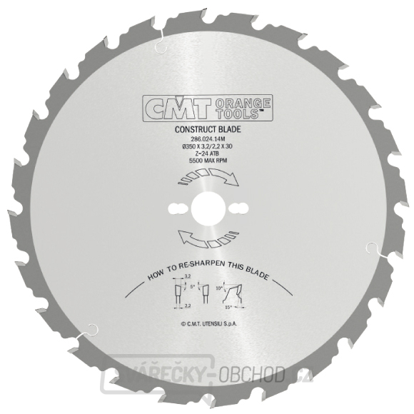 CMT Industrial Pilový kotouč na stavební řezivo - D400x3,2 d30 Z28 HW