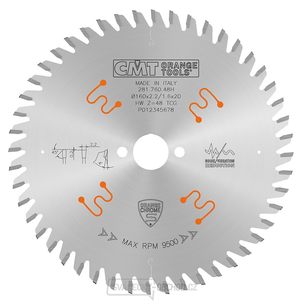 CMT CHROME Pilový kotouč na lamino a kompozity - D160x2,2 d20 Z48 HW