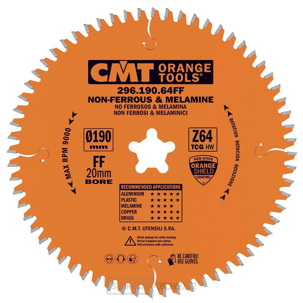 CMT Orange Pilový kotouč na lamino, plast a neželezné kovy - D190x2,8 d20 Z64 HW Festool