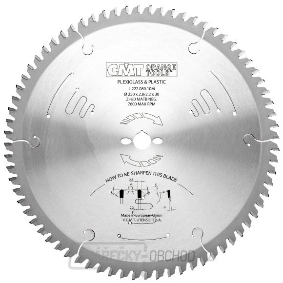 CMT Pilový kotouč pro plovoucí podlahy, PVC, plexi - D250x2,8 d30 Z80 HW