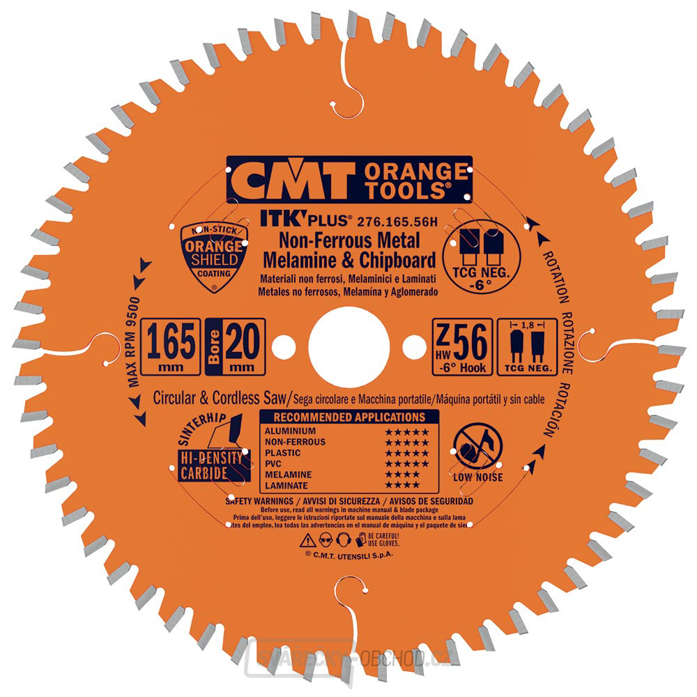 CMT ITK Ultra tenký kotouč na lamino, plast a neželezné kovy - D168x1,8 d20 Z52 HW