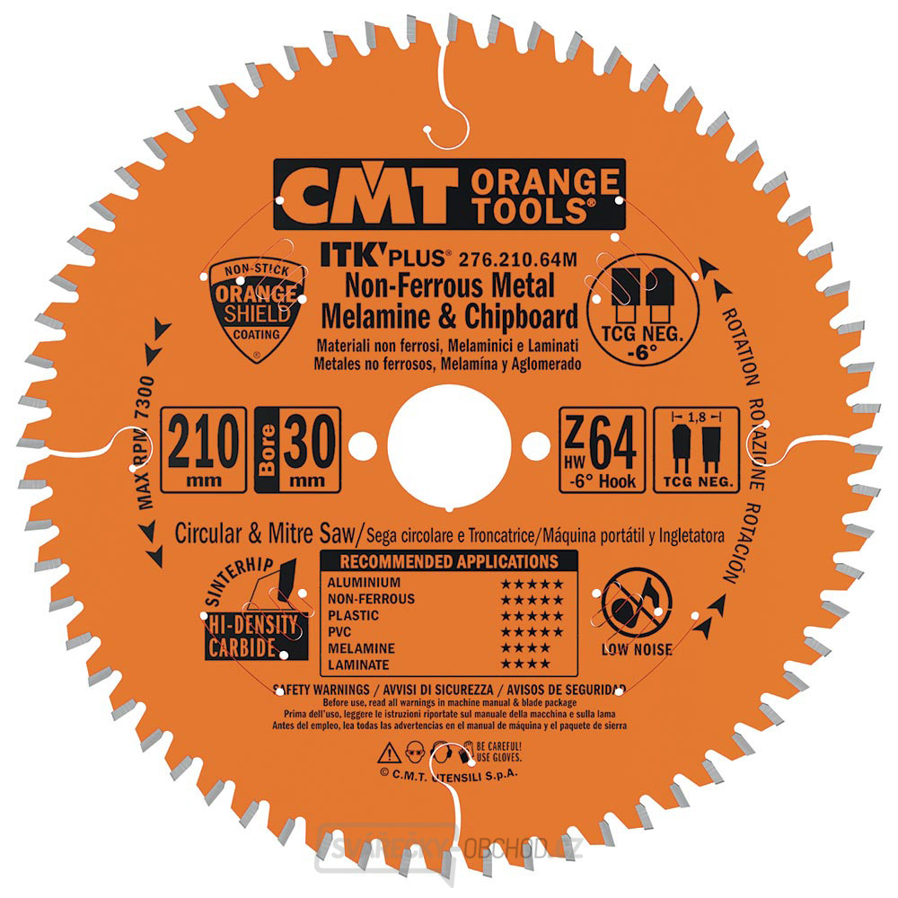 CMT ITK Ultra tenký kotouč na lamino, plast a neželezné kovy - D210x1,8 d30 Z64 HW