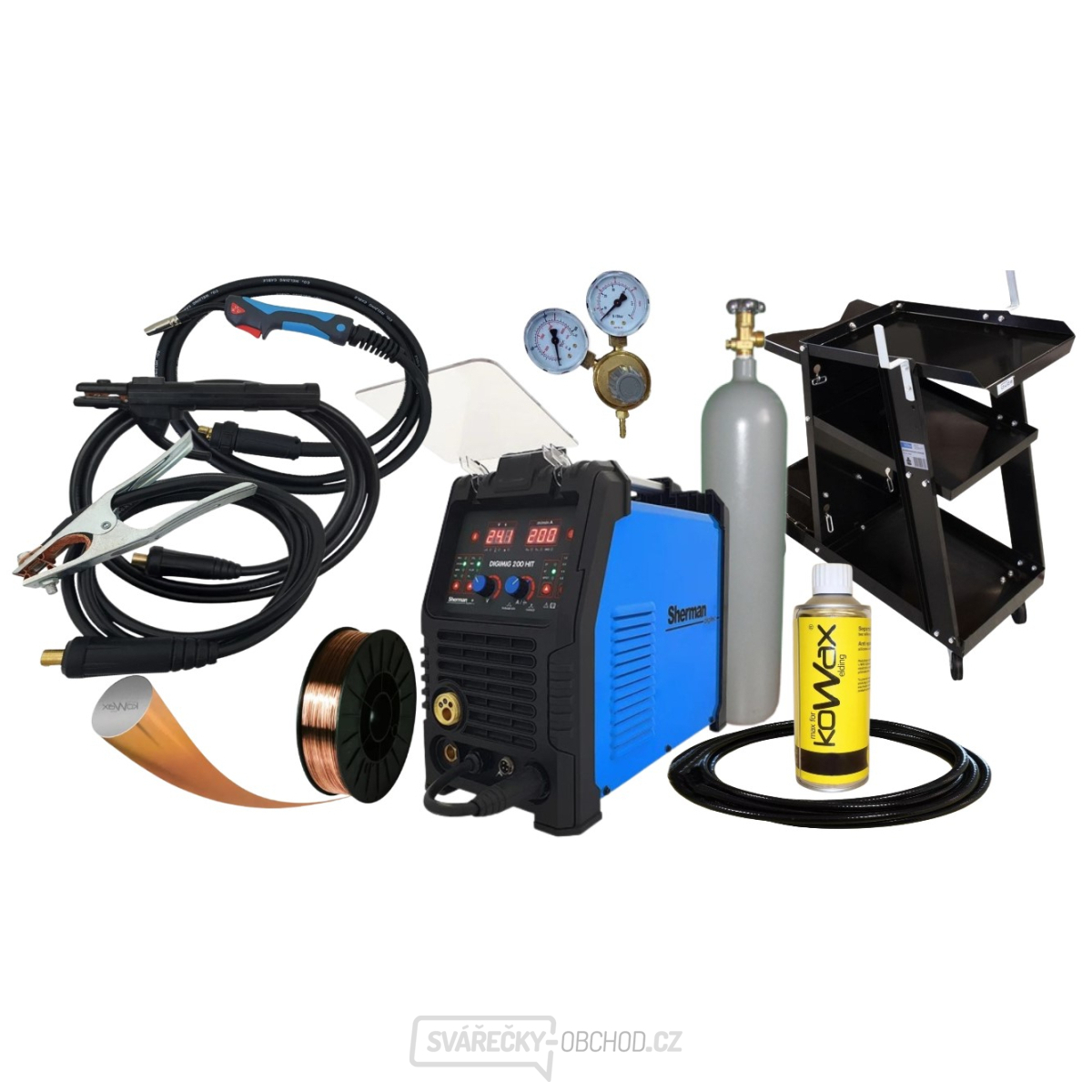 Sherman Digimig 200 HIT + Hořák + Kabely+ Drát + Vozík + Ventil + Sprej + plná Lahev CO2