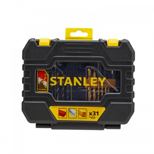 31dílná sada vrtáků do kovu Titanium/dřeva/zdiva, šroubovací bity, magnetický držák bitů, záhlubník Stanley STA88550 STA88550