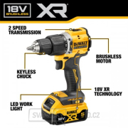 Aku bezuhlíková vrtačka s příklepem XR Li-Ion 18V/2x5,0Ah k výročí 100 let DeWALT DCD100YP2T náhled