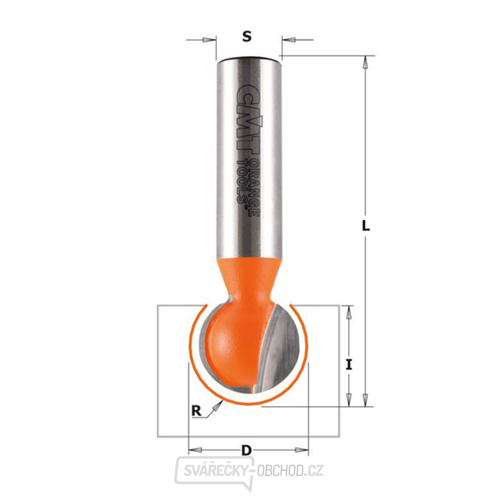 CMT C968 Drážkovací kulová fréza - R7,94 D15,88x14,2 L60,3 S=8