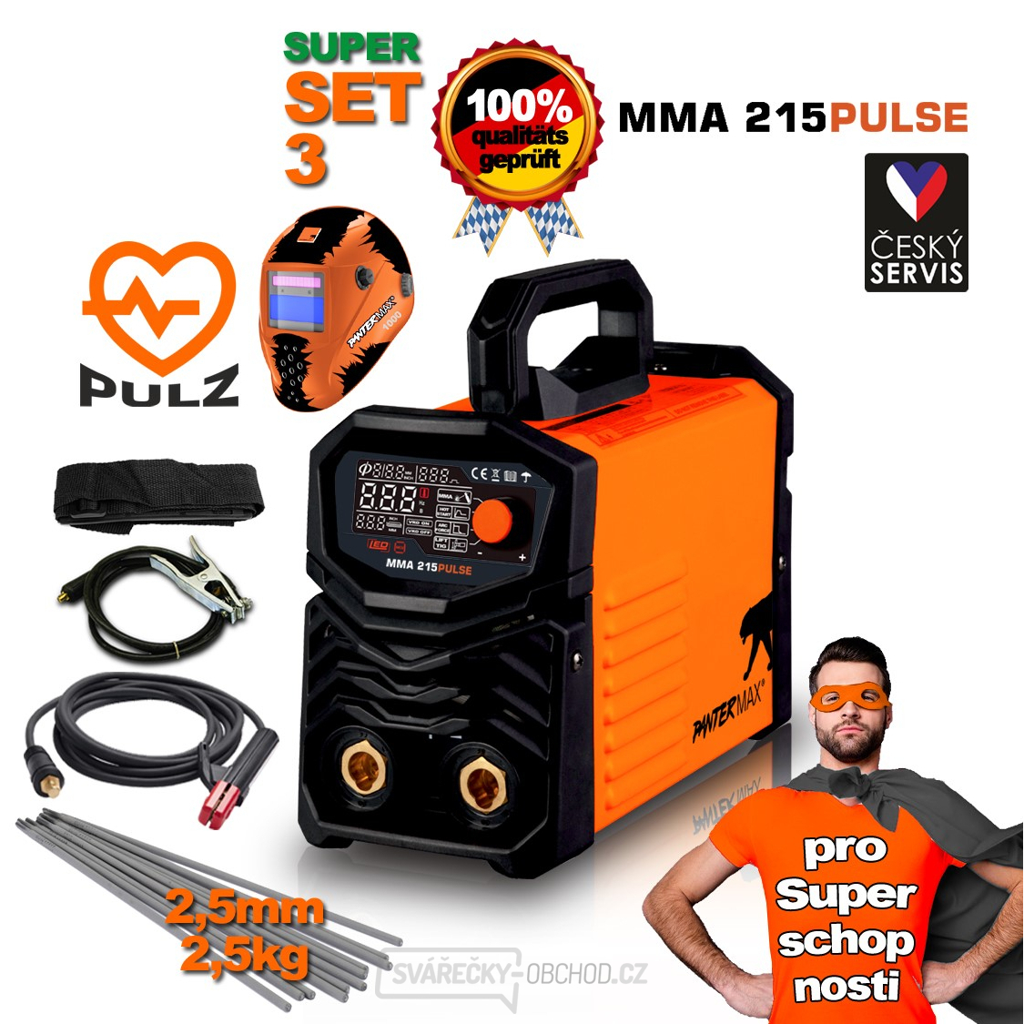 PANTERMAX MMA215pulse invertorová svářečka MMA/TIG SET 3 SUPER SCHOPNOSTI Edice