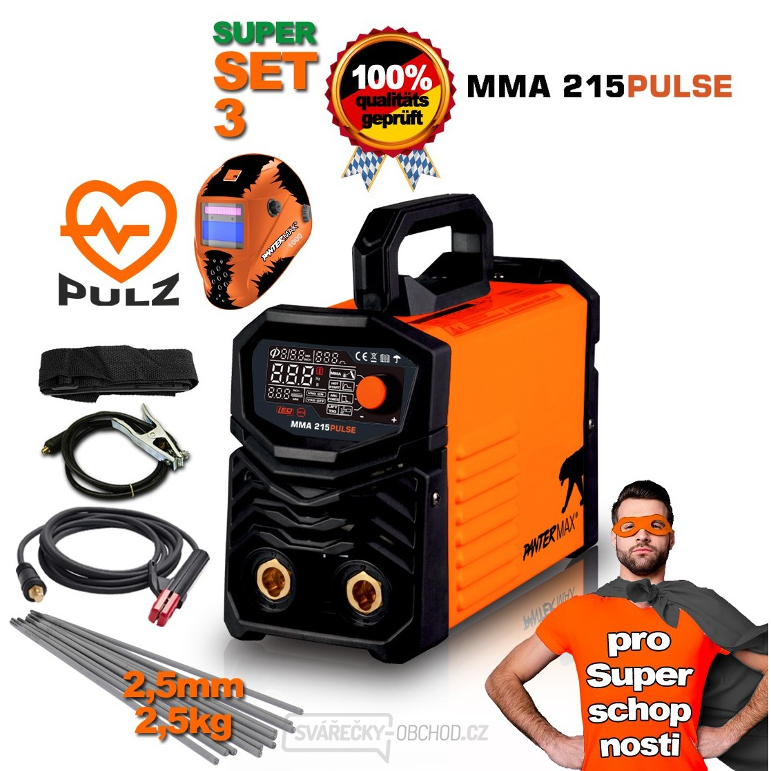 PANTERMAX MMA215pulse invertorová svářečka MMA/TIG SET 3 SUPER SCHOPNOSTI Edice