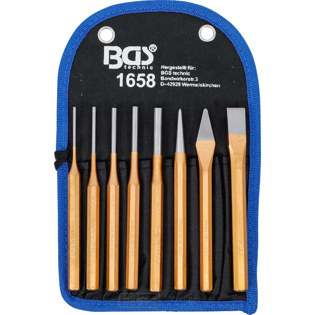 Sada vyrážečů závlaček BGS 1658 | 150 mm | včetně sekáče + důlčíku | 8dílná