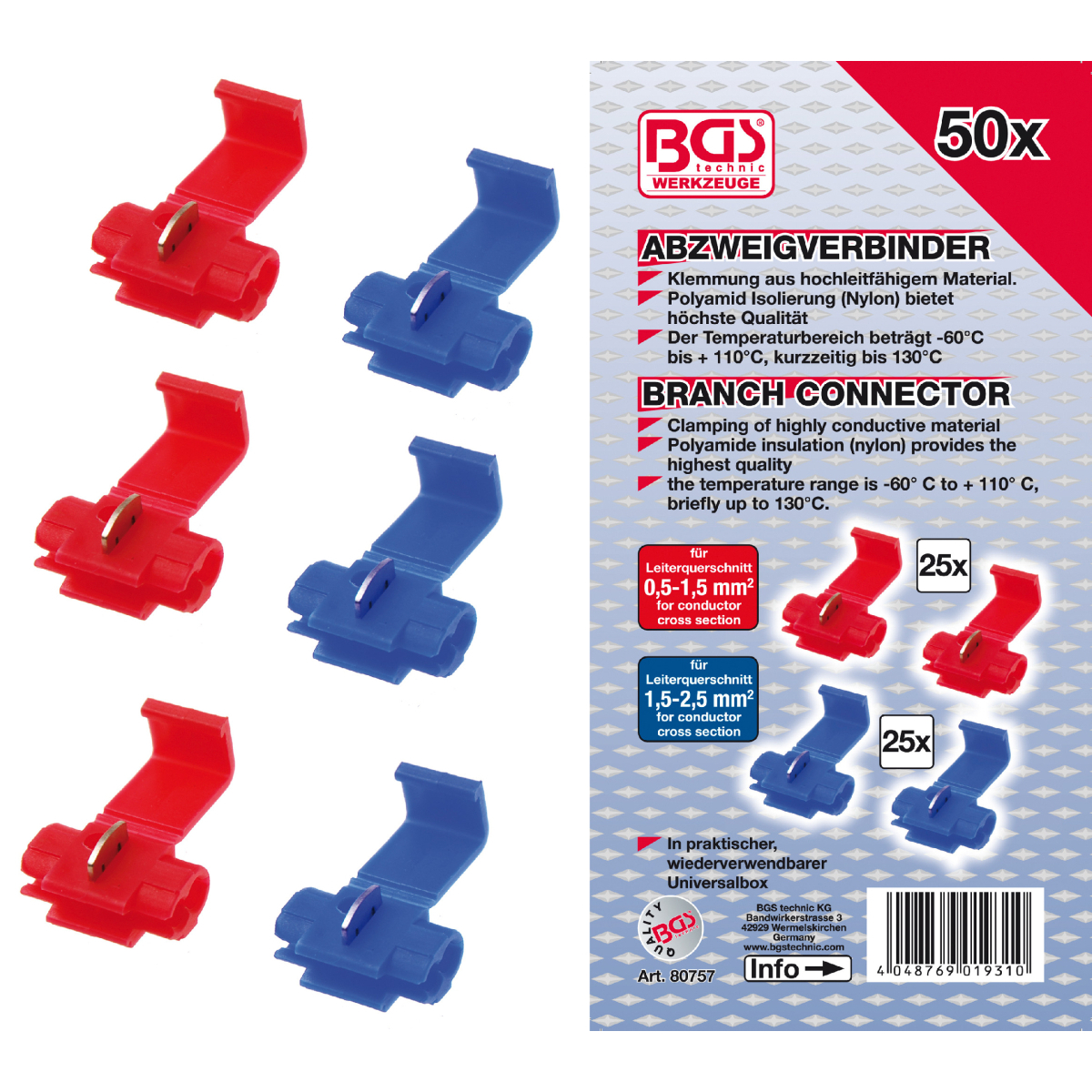 Souprava odbočovacích spojek BGS 80757 | 50dílná BGS80757
