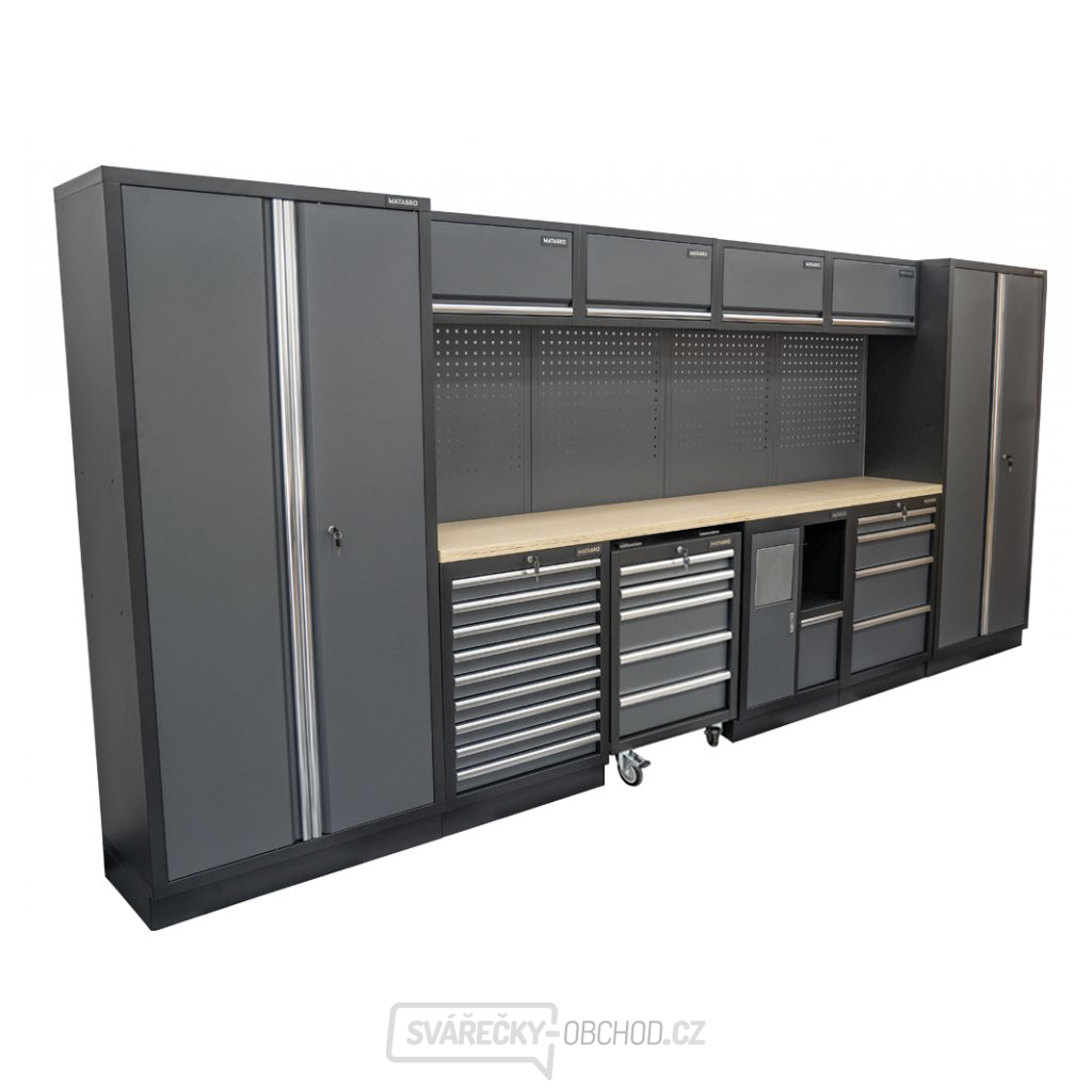 AKČNÍ SET Sestava 10 ks dílenského nábytku SET-CA01075 s dřevěnou pracovní deskou MB-TGW26 a MB-TGW80
