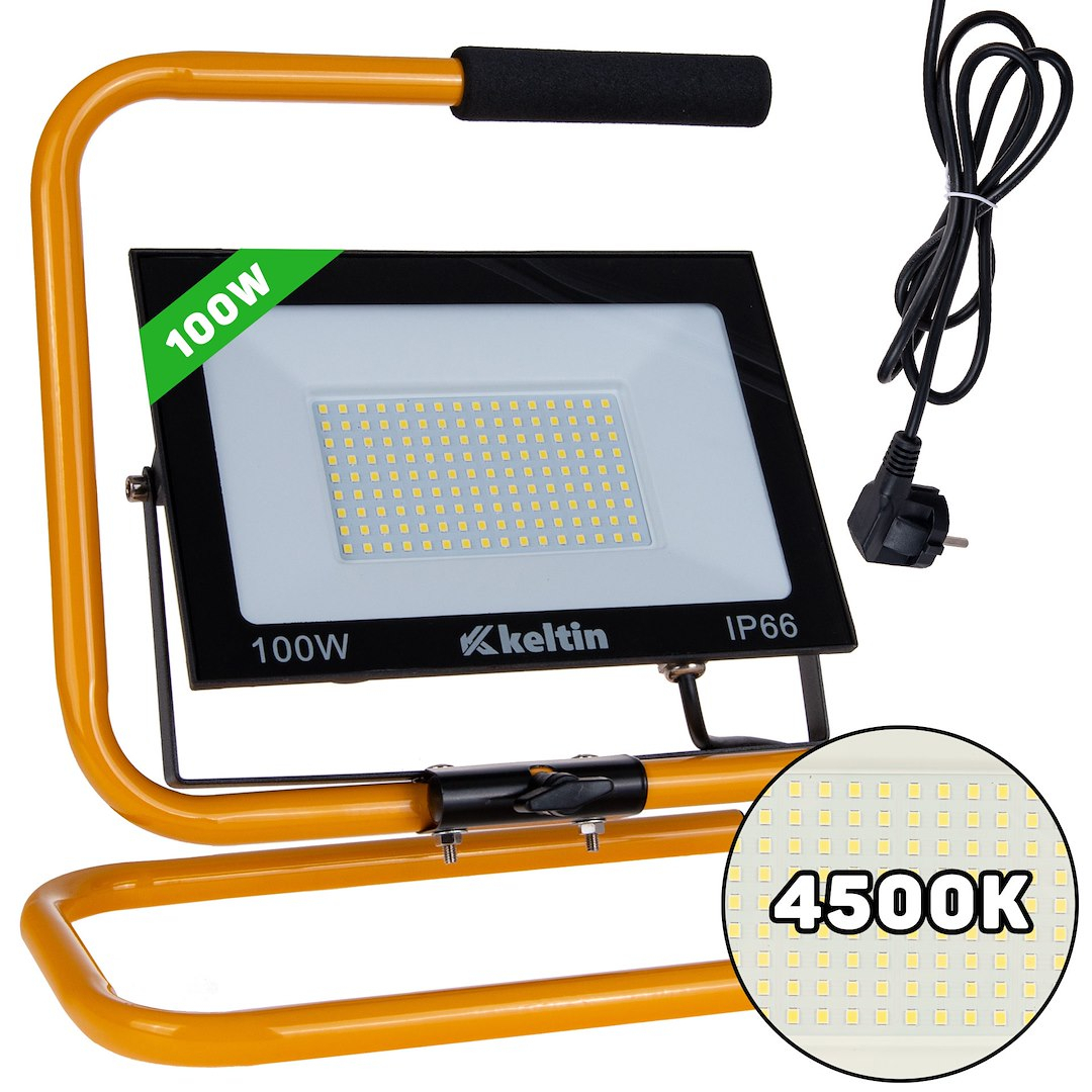 100W LED světlomet s konstrukčním stojanem a kabelem - neutrální bílá barva 4500K K02057