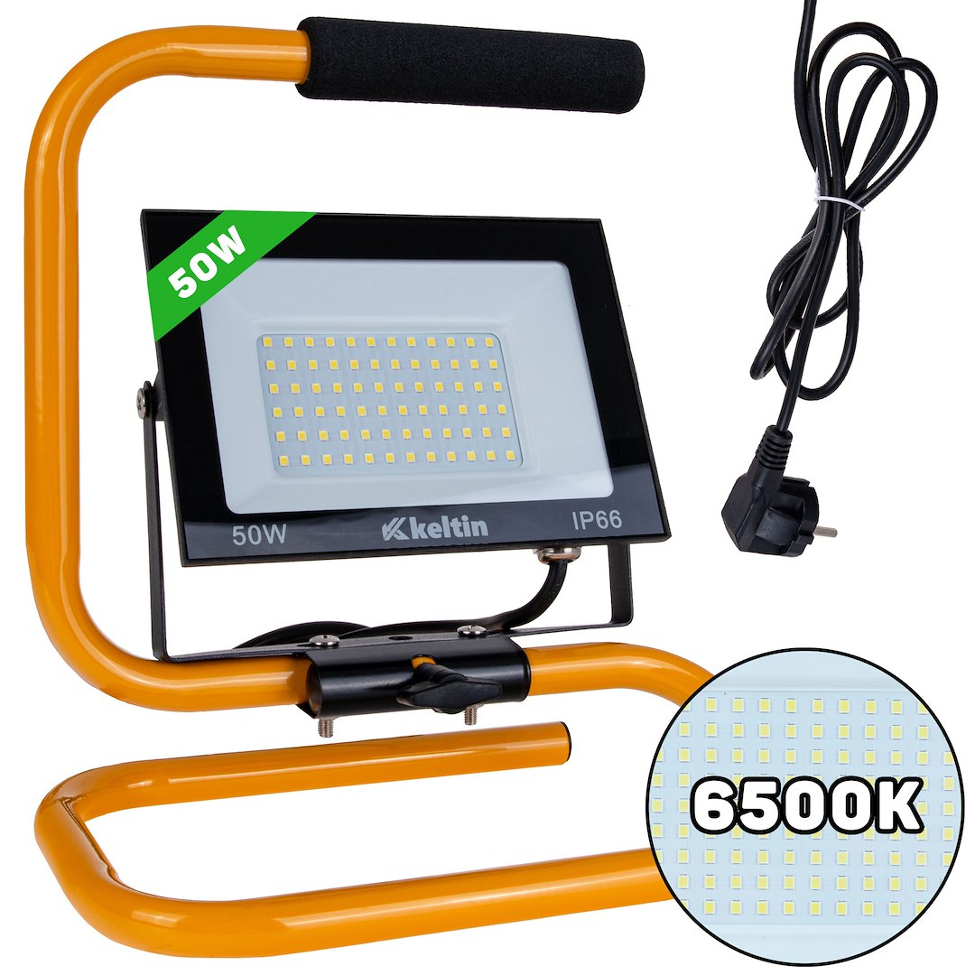 50W LED světlomet s konstrukčním stojanem a kabelem - studená bílá barva 6500K (10) K02059