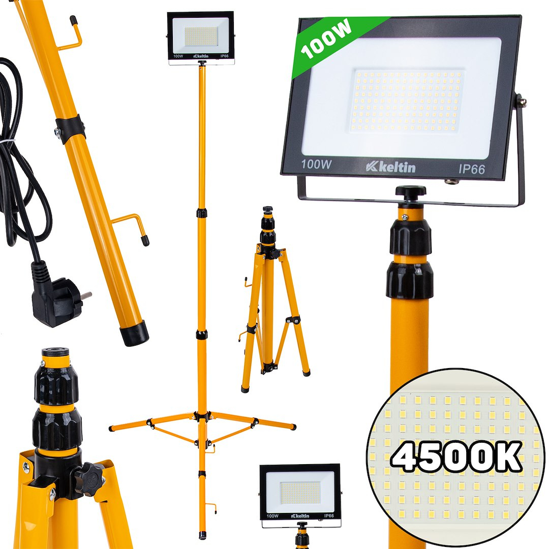 GEKO 100W LED světlomet s teleskopickým stojanem a kabelem - neutrální bílá barva 4500K K02063