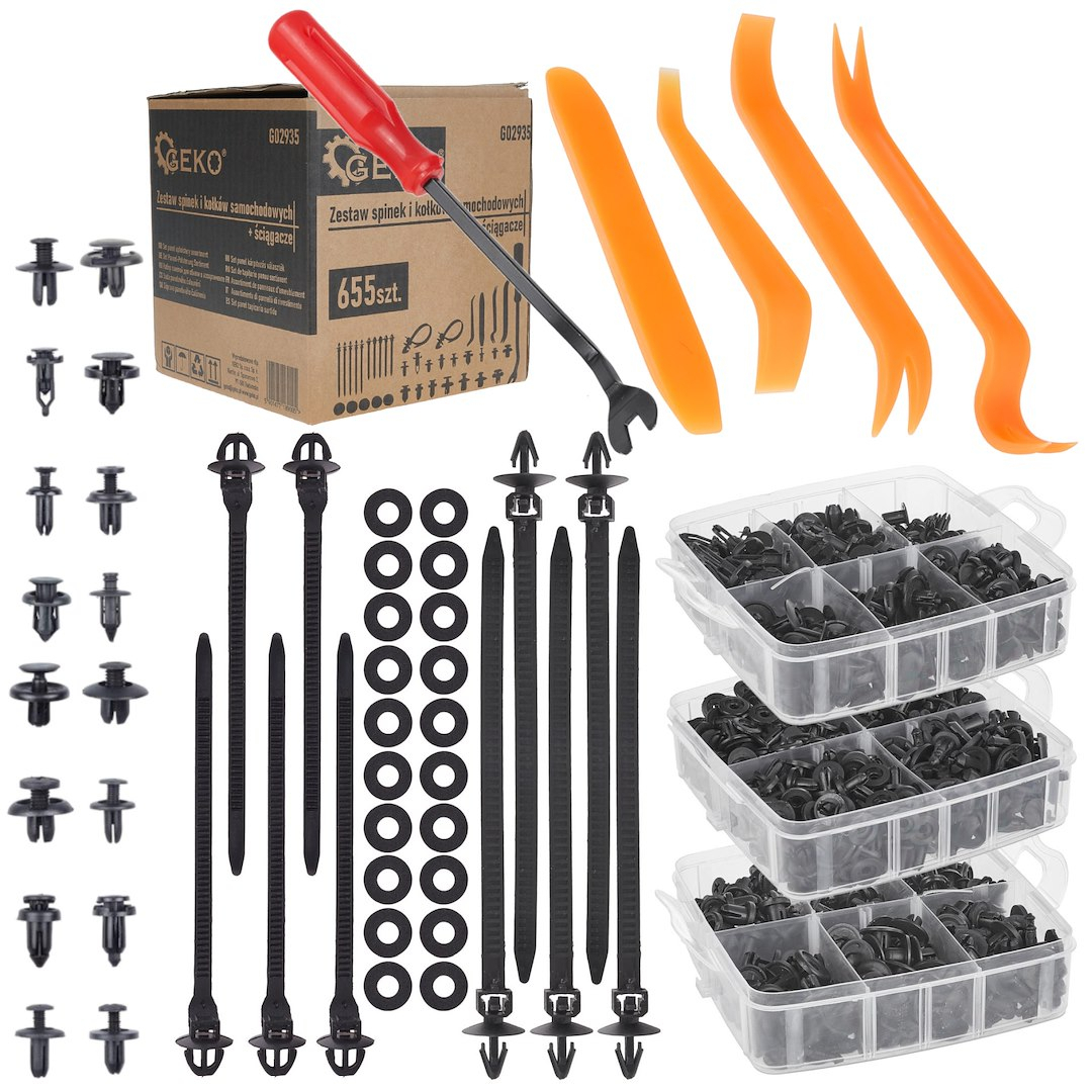 GEKO Sada autospon a čepů + stahováky 655 ks G02935