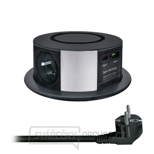 Solight 3z + USB A+C 20W PD, Wireless 10W, výsuvný blok zásuvek, 2m,  černý gallery main image