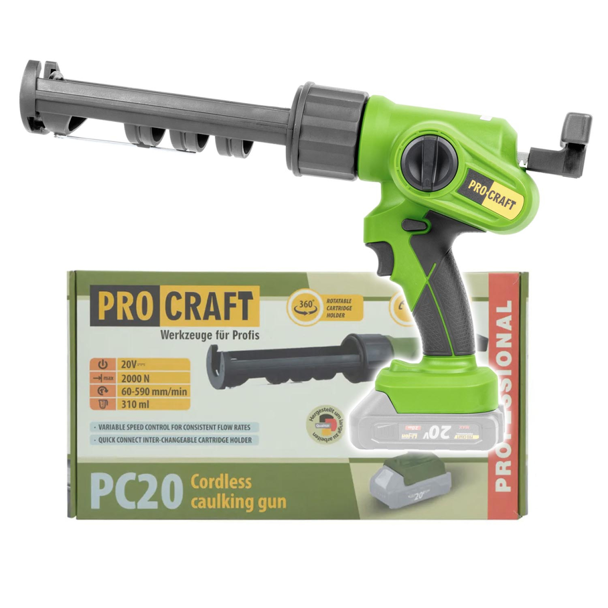 Aku vytlačovací pistole Procraft PC20bb (bez baterie a nabíječky) | PC20bb PC20bb