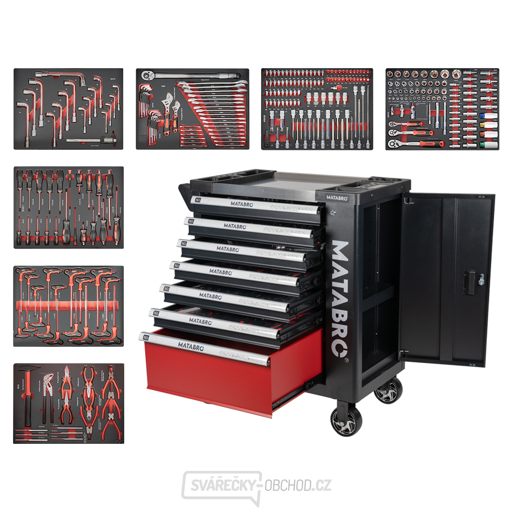 Dílenský vozík s nářadím | 7 zásuvek | 299 ks Matabro MB-TC04