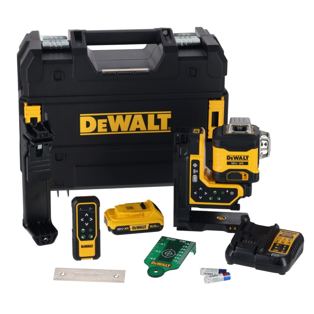 Zelený multiline laser 3x360 DeWALT DCLE34035D1 18V XR s dálkovým ovládáním, 2Ah aku DCLE34035D1